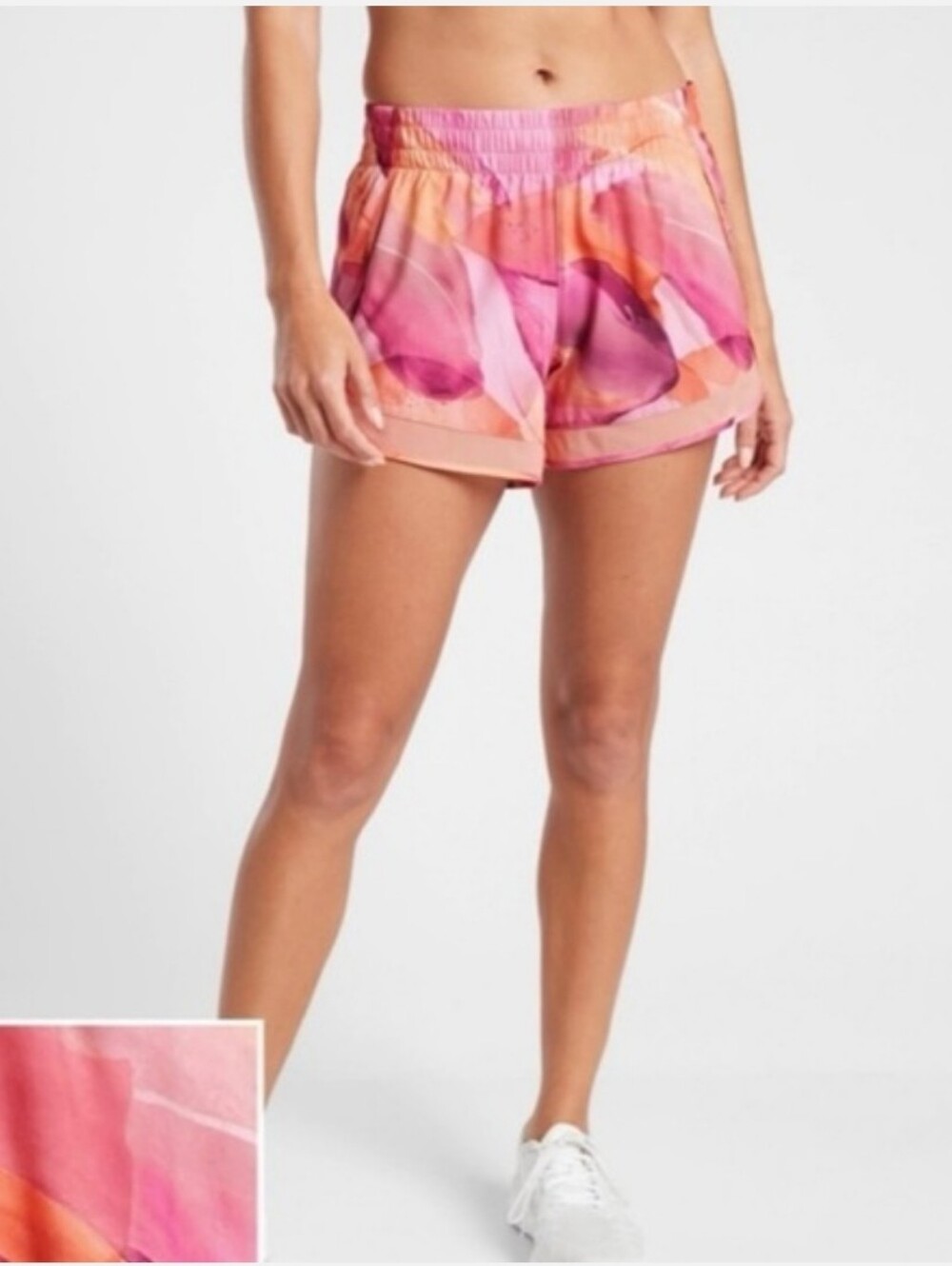 Athleta Pink & Peach Watercolor Print Athletic Running Shorts